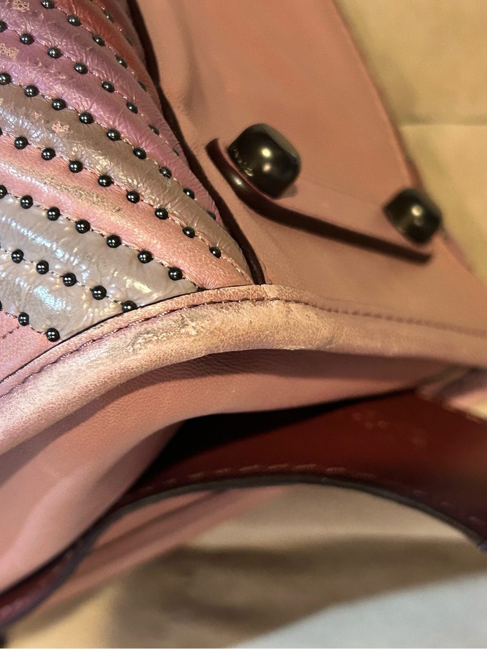 Coach Rogue Dusty Rose Quilted Leather Satchel with Stud Detail - Picture 10 of 14